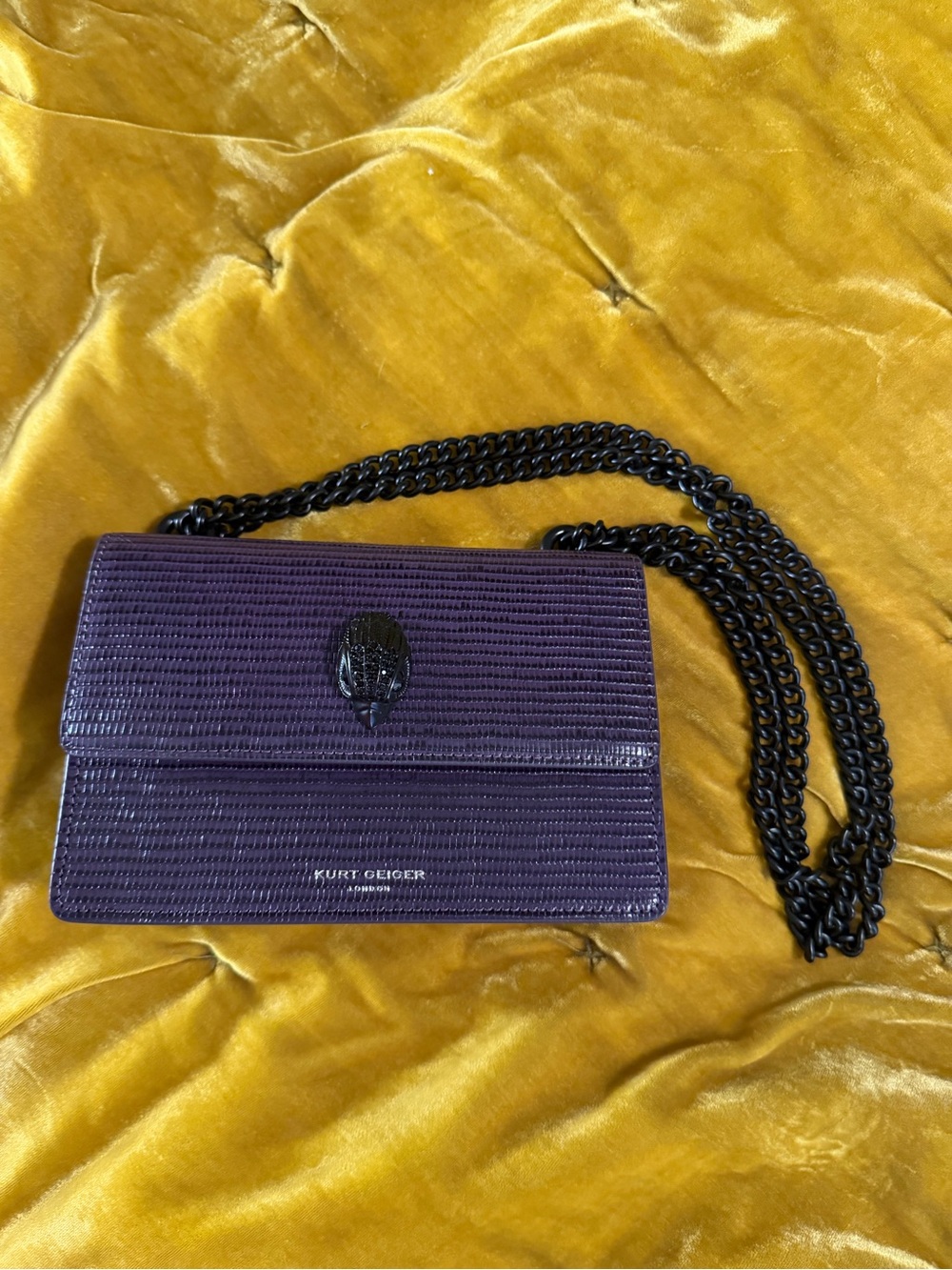 Kurt Geiger Deep Purple Lizard-Embossed Chain Shoulder Bag - Picture 6 of 11